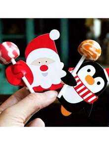 100pcs Random Style Christmas Lollipop Paper Cards, Cartoon Santa, Penguin, Snowman Candy Gift Bags Packaging, New Year Party Decorations, Christmas Party Decoration Cards - Multicolor - View 9