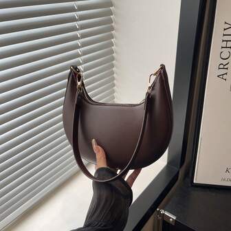1pc PU Solid Color Crescent Underarm Bag, Vintage Fashion Shoulder Bag, Suitable For Professional Women, Multi-Functional Structure