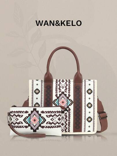 2pcs/Set Bohemian Vintage Handbag Set Including Women Tote Bag And Wallet