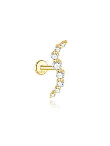 1件 925纯银单排水钻花朵马眼形平底耳骨耳廓穿孔饰品，适合日常佩戴、婚礼、派对、订婚、周年纪念、情人节等场合。 - 金色 - 查看 15