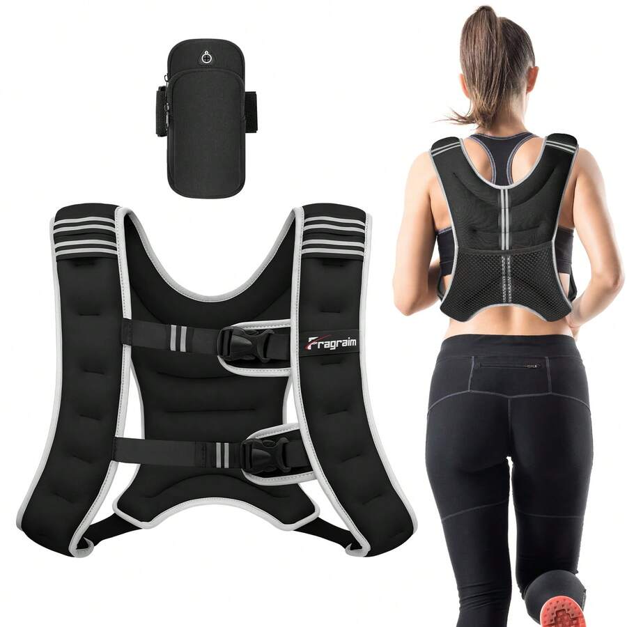 Fragraim Weighted Vest For Women Men, 8lb/10lb/12lb/16lb/22lb/25lb/30lb Rucking Vest With Reflective Stripe For Running, Walking, Strength Training, Fitness, Home Gym Workout