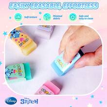 Disney Bộ 5 cục tẩy Stitch Angel Jelly Eraser 5 màu được  cấp phép chính thức Thiết kế nhân vật hoạt hình dễ thương, quyến rũ, dễ dàng xóa mà không để lại dấu vết Kết cấu mềm mại, chống gãy Quà tặng thiết yếu cho bạn bè, sinh nhật, Giáng sinh - Xem 6