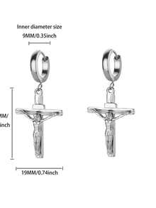 1 PAR de Brincos Argola Vintage Religiosos com Cruz de Jesus para Mulheres, Cor Dourada em Aço Inoxidável, Brincos Egípcios de Moda Punk, Presente de Festival