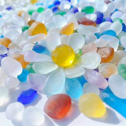 Conjunto de 100g/200g de pedras de vidro do mar assimétricas para mosaico, com textura fosca, ideais para artesanato, decoração de aquários, enchimento de vasos, paisagismo com areia de vidro, jardins, artesanato natalino, arte e artesanato em vidro, materiais de costura e fusão de vidro.