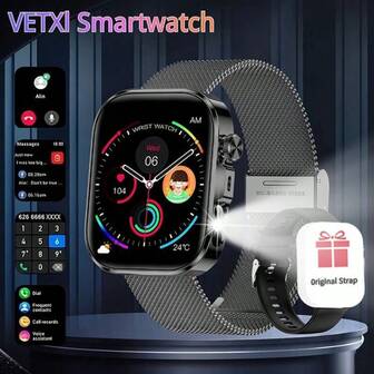 高清触摸屏智能手表，无线通话和音乐控制 - 多种运动模式、闹钟、天气更新，可与所有智能手机应用程序兼容，是送给家人、朋友和长辈的完美礼物！