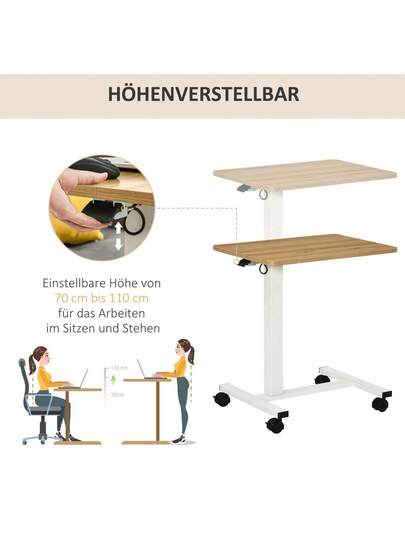 HOMCOM Sit St Desk, Height Adjustable Wheels, Space Saving Shaped Laptop Natural White, 70 110 Cm, Up To Kg On Site view 6