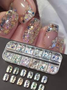 12pcs Mermaid Hexagon Nail Glitter, Chameleon Mirror Nail Powder, Aurora Rainbow Powder, Wedding Chrome Gold Nail Art Decorations Nails - Multicolor - View 8