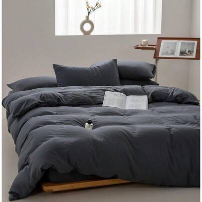 King Size Quilt Cover Set 1200TC 100% Washed Microfiber Solid Plain Color Quilt Cover And 2 Pillowcases Soft And Breathable With Zipper Closure And Corner Tie