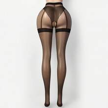 Women's Sheer Crotchless Pantyhose - High Waist Back Zipper Design, Black Sexy Stockings, Comfortable And Easy To Wear And Take Off, Machine Washable Fashion Legwear - 黑色 - 查看 5