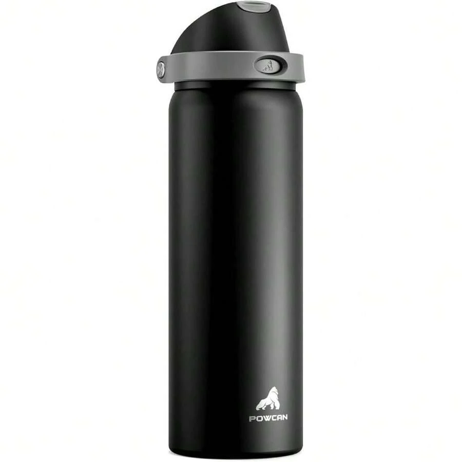 32 Oz Stainless Steel Water Bottle For Sports: One-Hand Push Button Lid, Leakproof, Keep Cold 24Hrs, Stainless Steel Cup With Straw For Camping, Outdoors, Workout, Travel (Midnight Black),27007043 - 黑色 - 查看 1