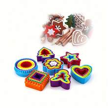 Juego de cortadores de galletas de colores, con formas de corazón, estrella, árbol de Navidad y hombre de jengibre, molde de cocción creativo, decoración de repostería útil, fácil de hacer postres navideños - - - Ver 6