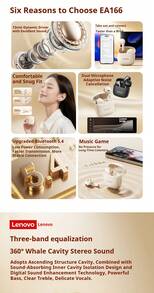 Lenovo EA166 Bluetooth Wireless Earphones: Wireless Semi-In-Ear, High-Quality Sound, Ultra-Long Battery Life, Compact Design - Black - View 4