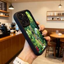 Cubierta de telefono con borde negro diseño de bosque y tren verde para iPhone 14 Pro Max ideal para uso diario en cafeterias y espacios urbanos Aplicable a los teléfonos de la serie Apple y Galaxy - Café integral - Ver 6