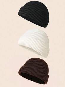 4 件装男士纯色针织帽，适合秋冬日常穿着 - A - 查看 13