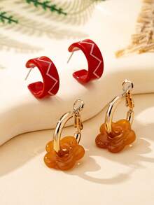 4pcs/Set Casual Resin Earring Set, Suitable For Multiple Occasions Women Earrings