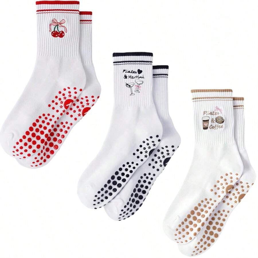 Cherry Heart Pattern Everyday Wear Sports & Yoga Socks - Multicolor - View 1