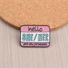 Vibrant Pin With Hello SHE/HER Are My Pronouns Design. Ideal For Accessorizing Outfits For Pronoun Awareness Campaigns. - Multicolor - View 3