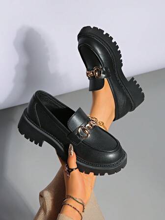 Women's 2024 Spring New Loafers, British Style Thick Sole Casual Flat Shoes, Women's PU Buckle Loafers, Non-Slip Wear-Resistant Fashion Outdoor Mary Jane Shoes