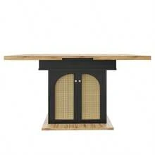 Large Telescopic Table (110-140 X 80 Cm), Folding Kitchen Table For 4-6 People, Extendable Dining Table, Space-Saving Kitchen Table, For Kitchen And Living Room, Table With PE Rattan Cabinet Doors - 黑色 - 查看 6