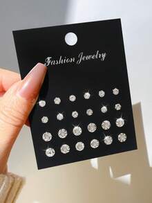 72/48/24件套时尚优雅的闪亮方形和圆形耳钉套装,男女皆宜,是派对、约会或休闲装扮的完美之选。 - 銀色 - 查看 15