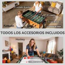 SPORTNOW Mesa Multijuegos 5 en 1, Mesa de Juego con Futbolines para Niños, Billar, Ping-pong, Hockey y Baloncesto, Diversión Familiar para Adultos y Niños, 134x108x144 cm, Natural y Negro - Marrón - Ver 4