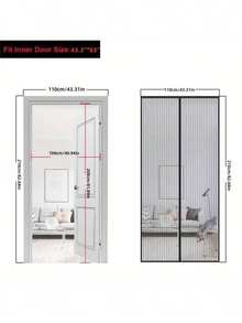 1pc Magnetic Self-sealing Screen Door Heavy Duty Mesh Curtain With Magnet Closure Anti-bug/mosquito Insect/flies Entry, Retractable Sliding Door Screen - Black - View 11
