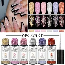 Mtssii 6PCS 5ML Champagne Gold Reflective Glitter Liner Gel Set Nail Polish Pink Silver Color Bright Sparkling French Semi Permanent Nail Painting UV Gel - 彩色 - 查看 12