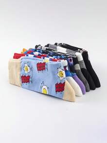 6 Paar Cartoon Katzen- & Diamantmuster Unisex Knöchelsocken, neue farbenfrohe Socken Serie, Lässig Socken, Europäische und Amerikanische Straßenmode Knöchelsocken