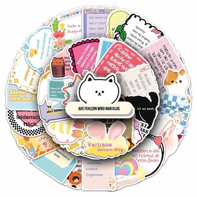 50张德式涂鸦卡通美学自粘贴纸，可用于装饰账簿、滑板、吉他、水杯等，创意装饰涂鸦贴纸