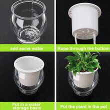طقم أصيص زهور ذاتي الري بحبل قطني - أصيص راتنجي شفاف ثنائي الطبقة مع خزان مياه مدمج، تصميم ري آلي سهل العناية للنباتات الداخلية والخارجية، ديكور حديقة المنزل، مناسب لنمو النباتات الصغيرة والأعشاب - أبيض - مشاهدة 5