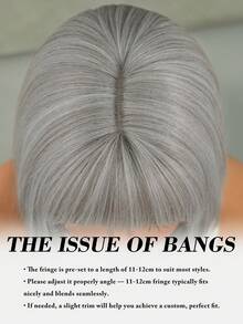 7JHH WIGS Elegant 12'' Bob Women's Wigs - Gray Short Straight Wig With Bangs Mix White Highlight Hair, Natural Looking Synthetic Heat Resistant Fiber Fake Hair Wigs For Women & Girls Daily Use, Festival Ready & Party Decoration Wigs Accessory