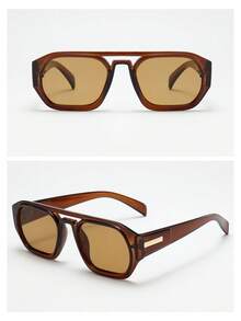 1副复古双梁框高品质奢华简约时尚男士眼镜（适合驾驶、旅行、休闲、户外运动、日常佩戴） - 茶框茶片 - 查看 3