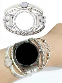 波西米亚风真皮表带，兼容三星 Galaxy Watch 7/6/5 40mm/44mm、Watch 6 Classic 42mm/46mm/43mm/47mm、Galaxy Watch 5 Pro/Active 2，手工多层 PU 皮革表带，20mm/22mm 宽度可选。 - 彩色 - 查看 2