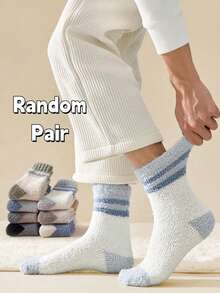 7 قطع/5 قطع/3 قطع/1 قطعة جوارب من الفليس المرجاني للرجال، جوارب متوسطة الطول مبطنة دافئة للخريف/الشتاء، جوارب منزلية كاجوال للاستخدام اليومي والعطلات والحفلات والأوقات الحرة - متعدد الألوان - مشاهدة 12