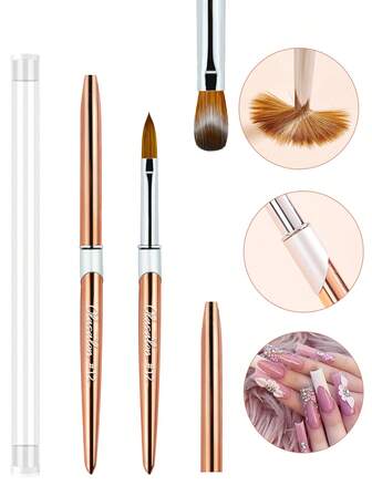  Olasalon 100%纯貂毛亚克力美甲刷，适用于DIY家庭美甲沙龙美甲工具，金色铝合金手柄