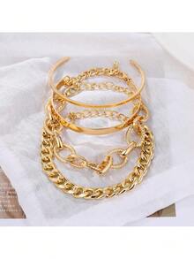 Set Of 4 Twist Bracelets - Adjustable, Minimalist And Stackable - Lucky Jewelry Gift - Gold - View 6