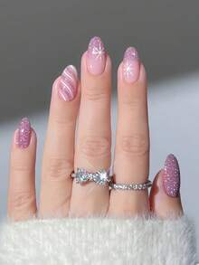 24pcs Christmas Minimalist Snowflake Ombre Pink Christmas Elements, Suitable For Christmas Wear, Comes With Jelly Gel And Files