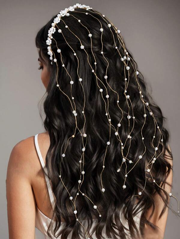 1 szt. Elegancka, długa, perłowa opaska ślubna z frędzlami, damska ozdoba do włosów, odpowiednia na co dzień, na imprezę, do fotografii, na uroczystość, na festiwal