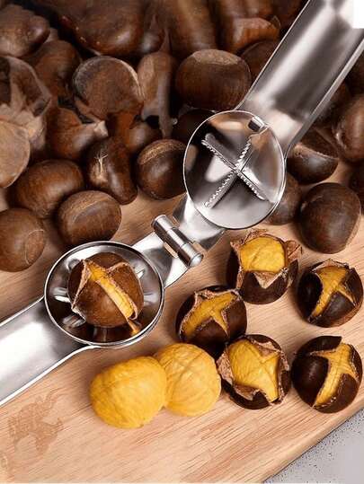 1pc Stainless Steel Chestnut Cracker - Nutcracker For Opening Chestnuts And Other Nuts - Easy To Use - Perfect Gift For Food Lovers And Home Chefs, Multifunctional Nut Cracker - Sturdy And Shiny, Easy To Open, Suitable For Cracking Chestnuts And Other Nuts. Essential Kitchen Tool
