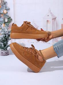 BAOLIANGXIONG Women's Autumn/Winter Skateboard Sneakers, Dual-Color Lace-Up Athletic Shoes