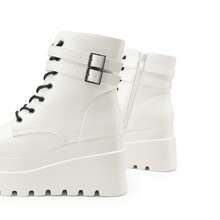 Women Platform Combat Ankle Boots Goth Chunky High Heel Lace Up Motorcycle Booties - White - View 7