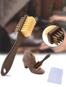1PC Fabric And Shoe Brushes, 2-In-1 Suede & Leather Shoe Brush And Eraser Set,Plastic Clothes Scrubbing Brush, Suitable For Cleaning The Uppers Of Household Shoes,Household Cleaning Tool,Durable Plastic, Brown Handle, Black And White Bristles For Boots, Imitation Leather And Shoe Care | Suede Maintenance | Double Function Brush | Effective Cleaning Tool, Shoe Brushe