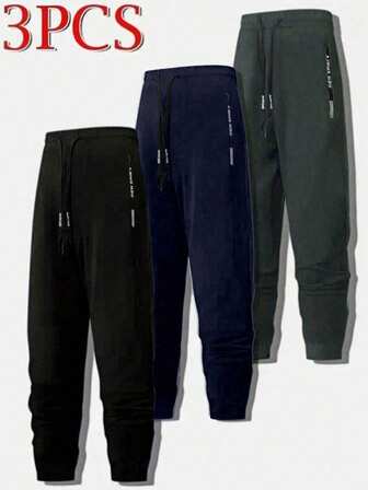 3 pièces/set Pantalons de sport à taille élastique fine pour hommes, pantalons de jogging minimalistes respirants