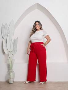 Duna Plus Size Wide-Leg Pants - 紅色 - 查看 2