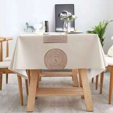 Water And Oil Resistant PVC Tablecloth With Nordic Style Floral And Geometric Pattern Print, For Dining Table Or Coffee Table - Apricot - View 12