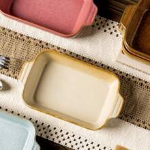 Ceramic Baking Tray With Dual Handles, Rectangular Oven- Bakeware, Nordic Creative Grill Cookware, Heat-Resistant Baking Dish