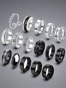 16pcs Stainless Steel Men's Ring Set, Multi-Function Rotatable Rings, Best Gift For Holiday, Birthday, Christmas - 16-piece Ring Set - View 6