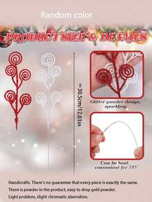 20 件/10 件 - 圣诞卷曲树花枝喷雾树枝 12 英寸装饰糖果形状棒闪光人造茎花枝装饰品适用于婚礼圣诞树花环装饰花瓶填充物，圣诞节