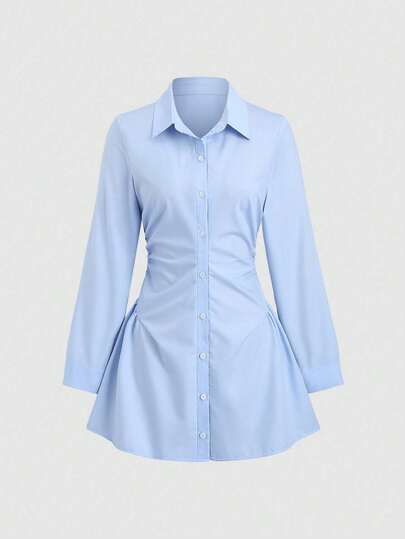 Vestido camisero plisado de manga larga para mujer, elegante y delgado, adecuado para ocasiones diarias y de citas.