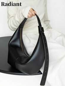 女士时尚小众设计饺子包腋下包通勤包手提单肩斜挎包大容量黑色包包度假旅行夏季 - 黑色 - 查看 1